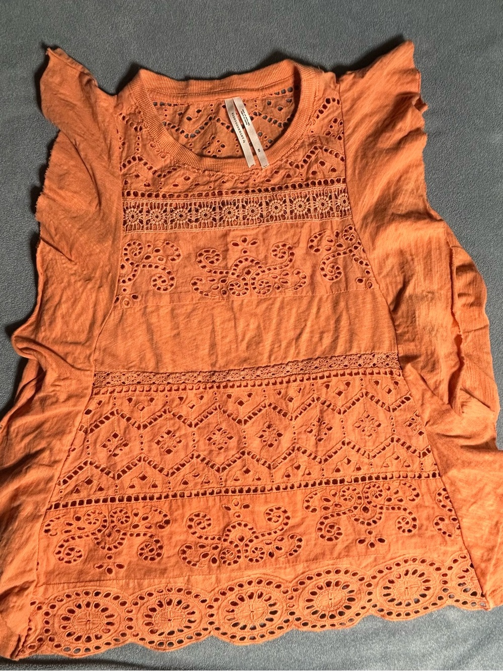 Anthropologie Orange Eyelet Tank with Flutter Details